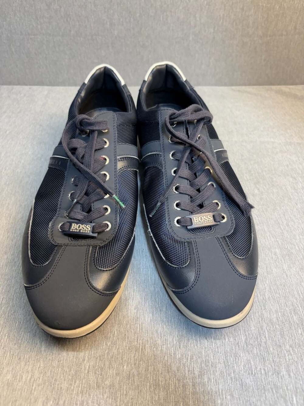 BOSS Hugo Boss Navy Mesh and Leather Sneakers Size 46